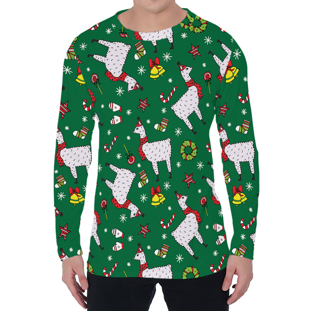 Christmas Llama Pattern Print Men's Long Sleeve T-Shirt