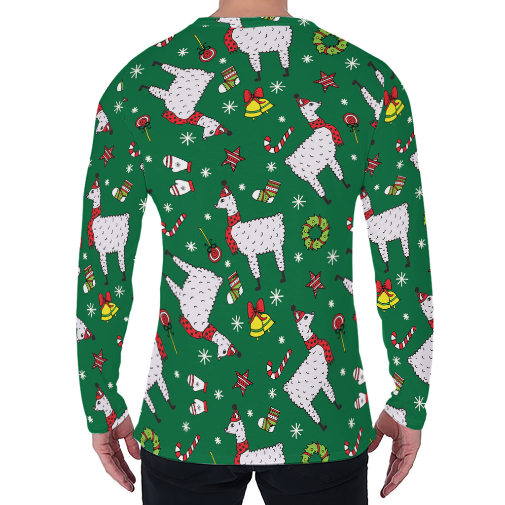 Christmas Llama Pattern Print Men's Long Sleeve T-Shirt