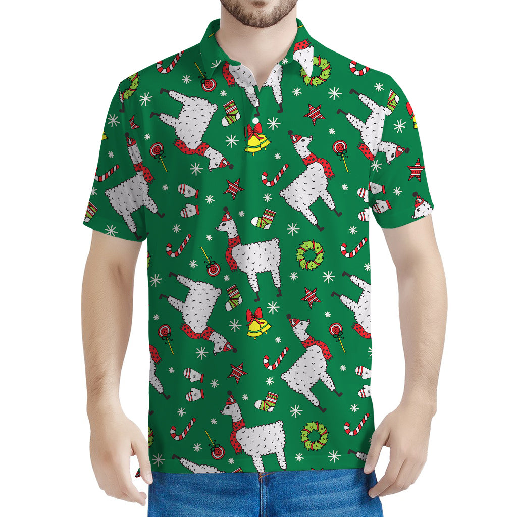 Christmas Llama Pattern Print Men's Polo Shirt