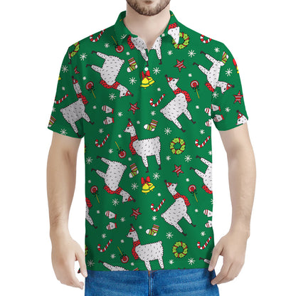 Christmas Llama Pattern Print Men's Polo Shirt