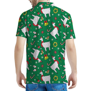 Christmas Llama Pattern Print Men's Polo Shirt