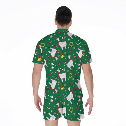 Christmas Llama Pattern Print Men's Rompers