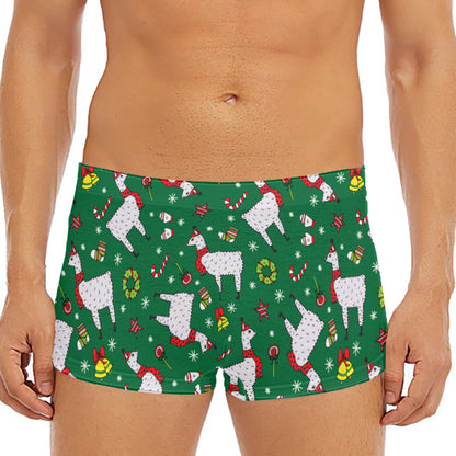 Christmas Llama Pattern Print Men's Short Boxer Briefs