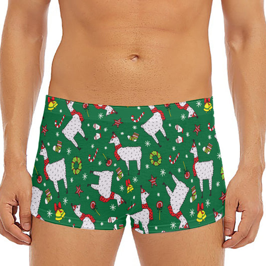Christmas Llama Pattern Print Men's Short Boxer Briefs