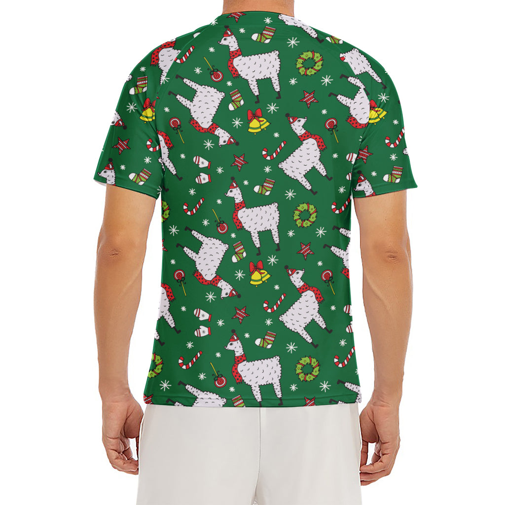 Christmas Llama Pattern Print Men's Short Sleeve Rash Guard