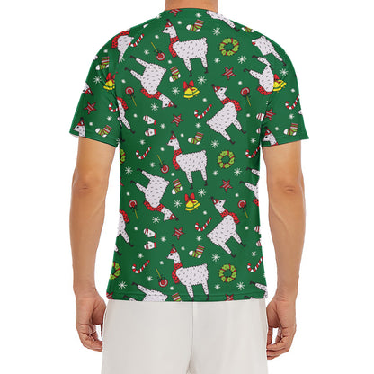 Christmas Llama Pattern Print Men's Short Sleeve Rash Guard