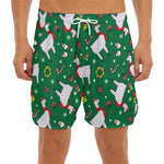 Christmas Llama Pattern Print Men's Split Running Shorts