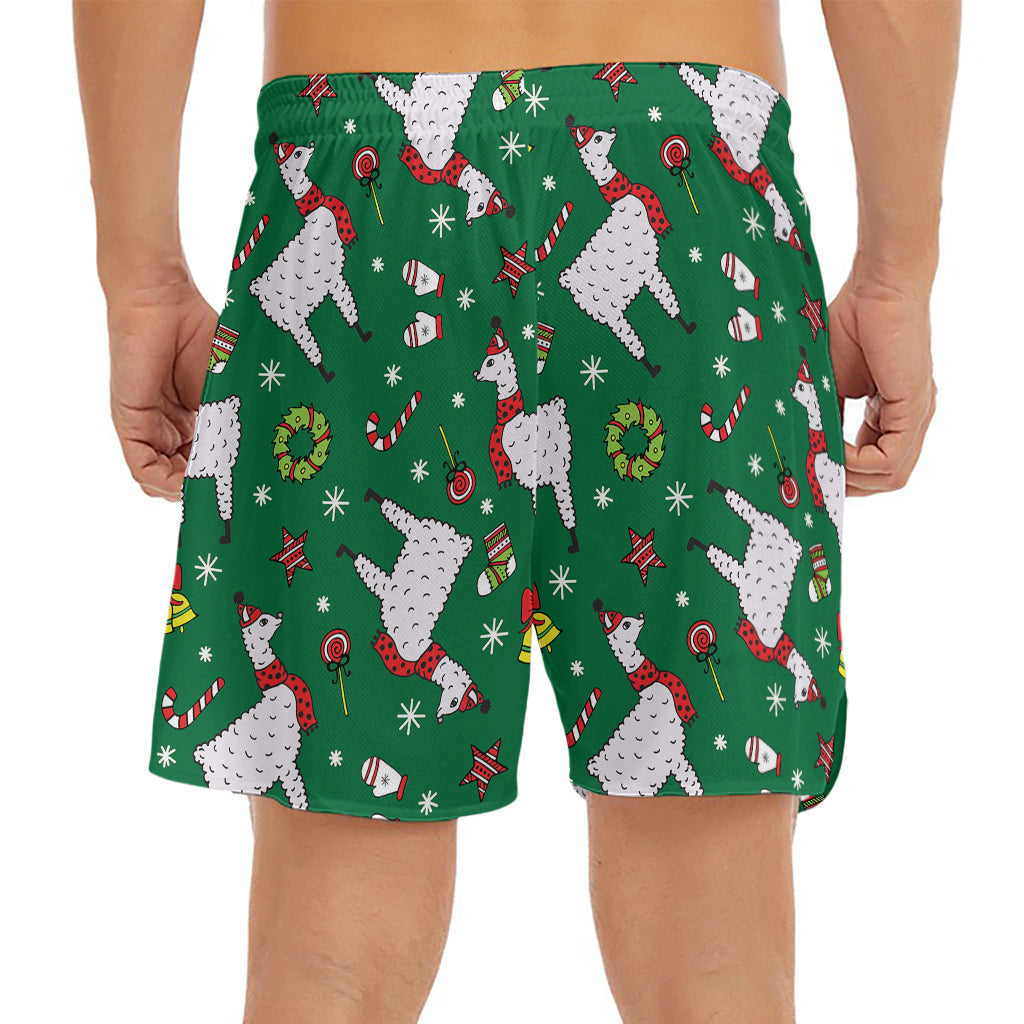 Christmas Llama Pattern Print Men's Split Running Shorts