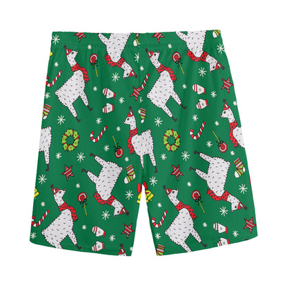 Christmas Llama Pattern Print Men's Sports Shorts