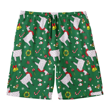 Christmas Llama Pattern Print Men's Swim Trunks
