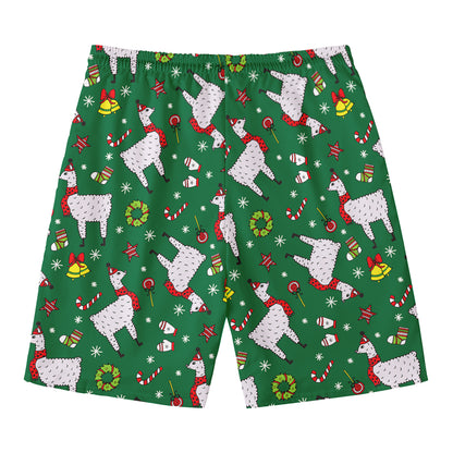 Christmas Llama Pattern Print Men's Swim Trunks