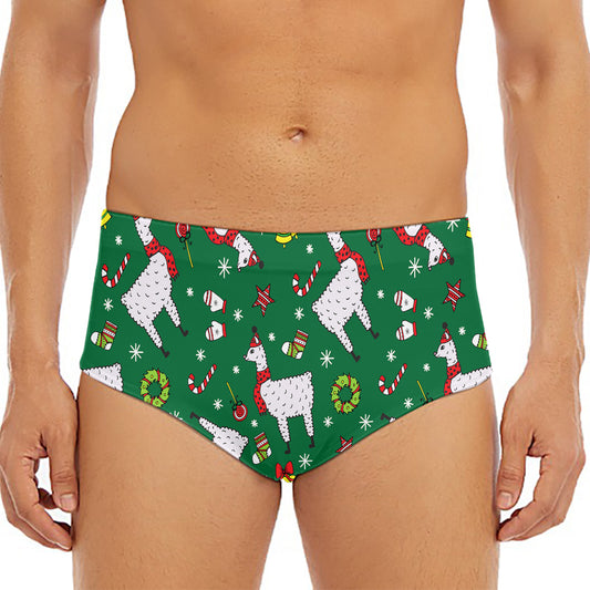Christmas Llama Pattern Print Men's Triangle Swim Briefs
