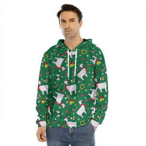 Christmas Llama Pattern Print Men's Velvet Pullover Hoodie