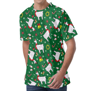 Christmas Llama Pattern Print Men's Velvet T-Shirt