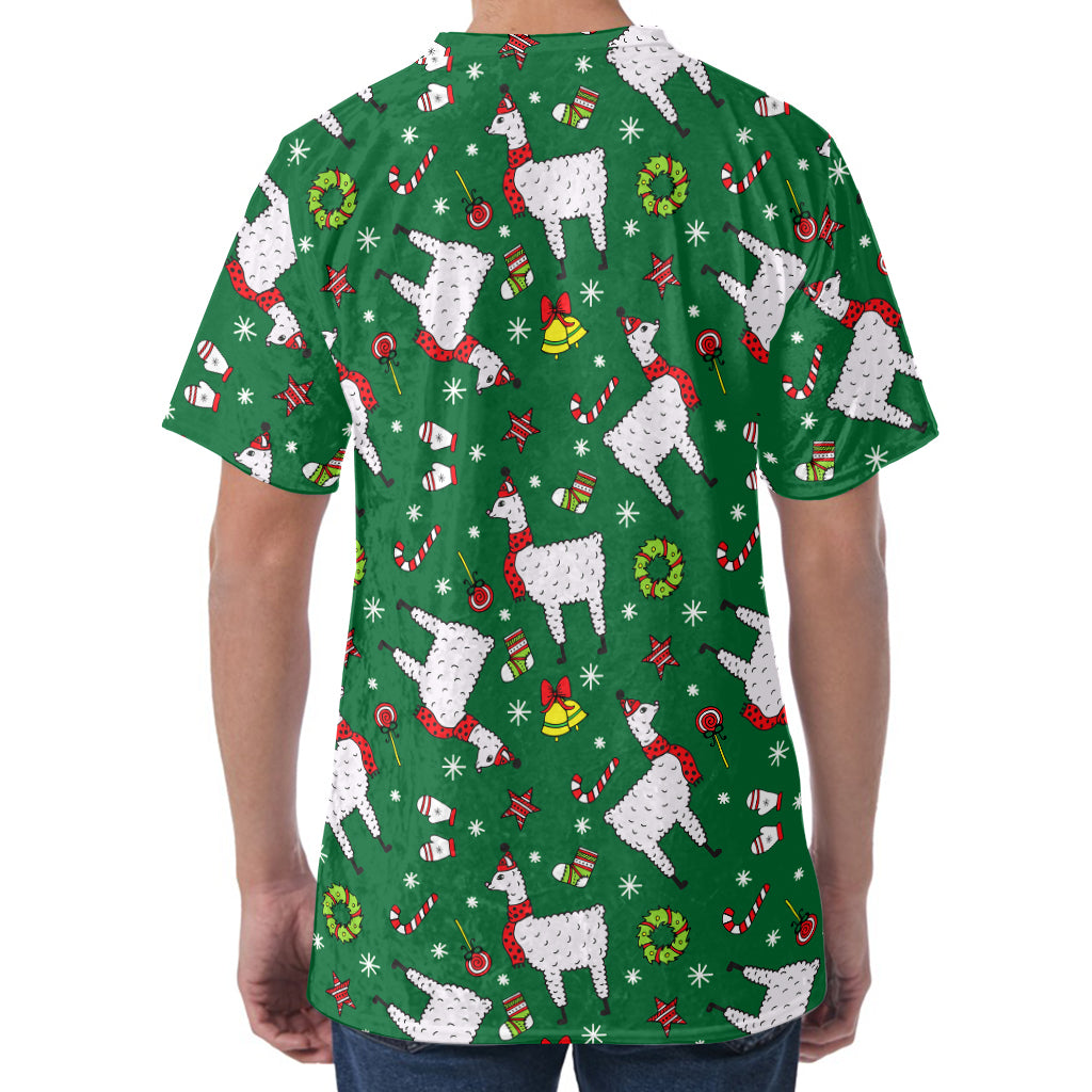 Christmas Llama Pattern Print Men's Velvet T-Shirt