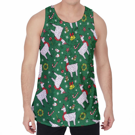 Christmas Llama Pattern Print Men's Velvet Tank Top