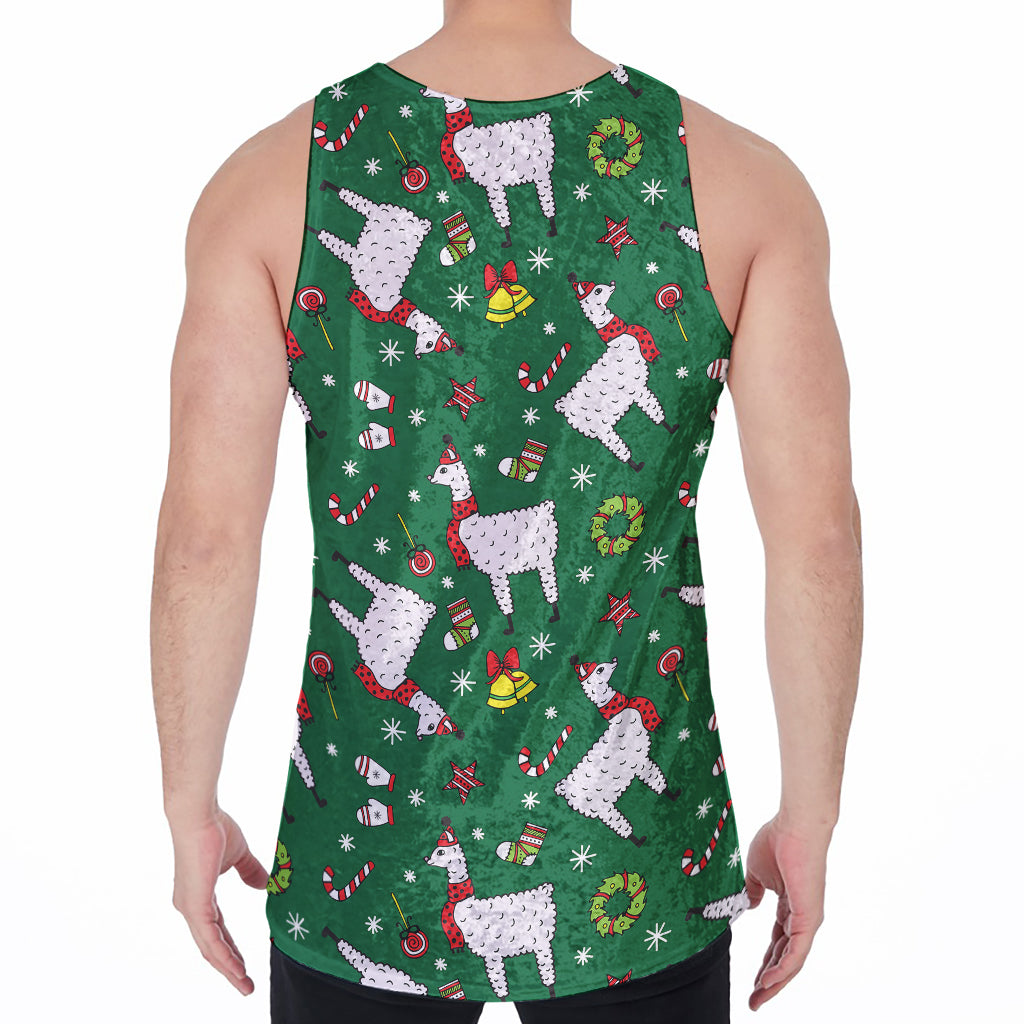 Christmas Llama Pattern Print Men's Velvet Tank Top