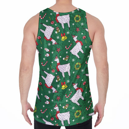 Christmas Llama Pattern Print Men's Velvet Tank Top