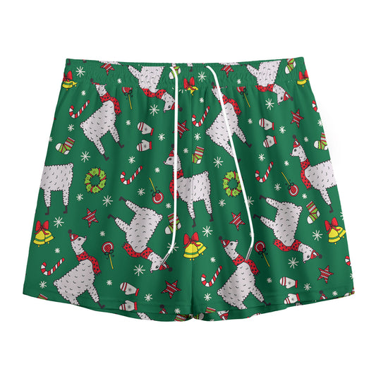 Christmas Llama Pattern Print Mesh Shorts