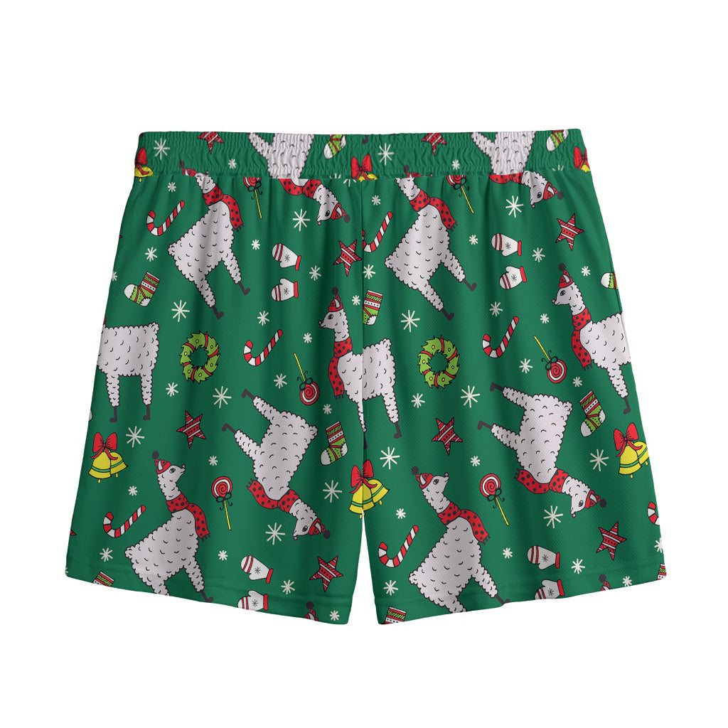 Christmas Llama Pattern Print Mesh Shorts
