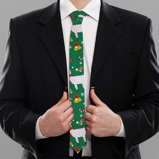 Christmas Llama Pattern Print Necktie