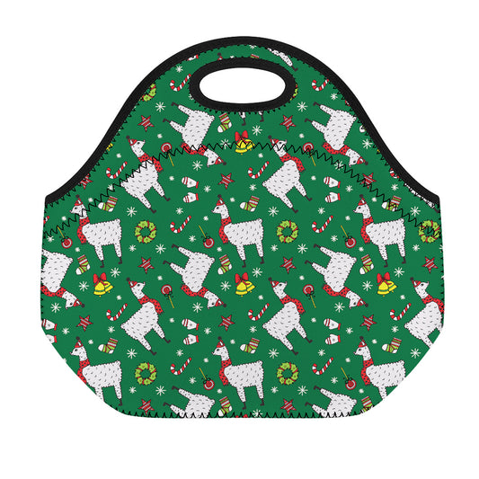 Christmas Llama Pattern Print Neoprene Lunch Bag