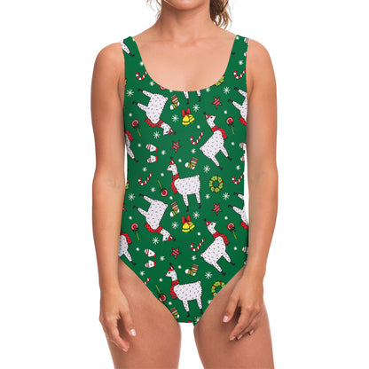 Christmas Llama Pattern Print One Piece Swimsuit