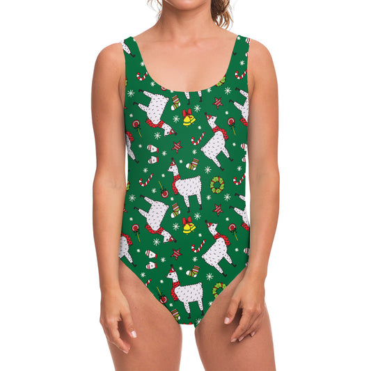 Christmas Llama Pattern Print One Piece Swimsuit
