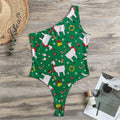 Christmas Llama Pattern Print One Shoulder Bodysuit