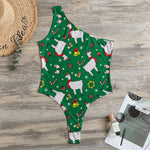 Christmas Llama Pattern Print One Shoulder Bodysuit