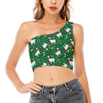 Christmas Llama Pattern Print One Shoulder Crop Top