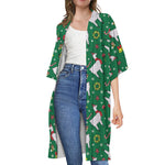 Christmas Llama Pattern Print Open Front Beach Cover Up