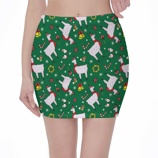 Christmas Llama Pattern Print Pencil Mini Skirt