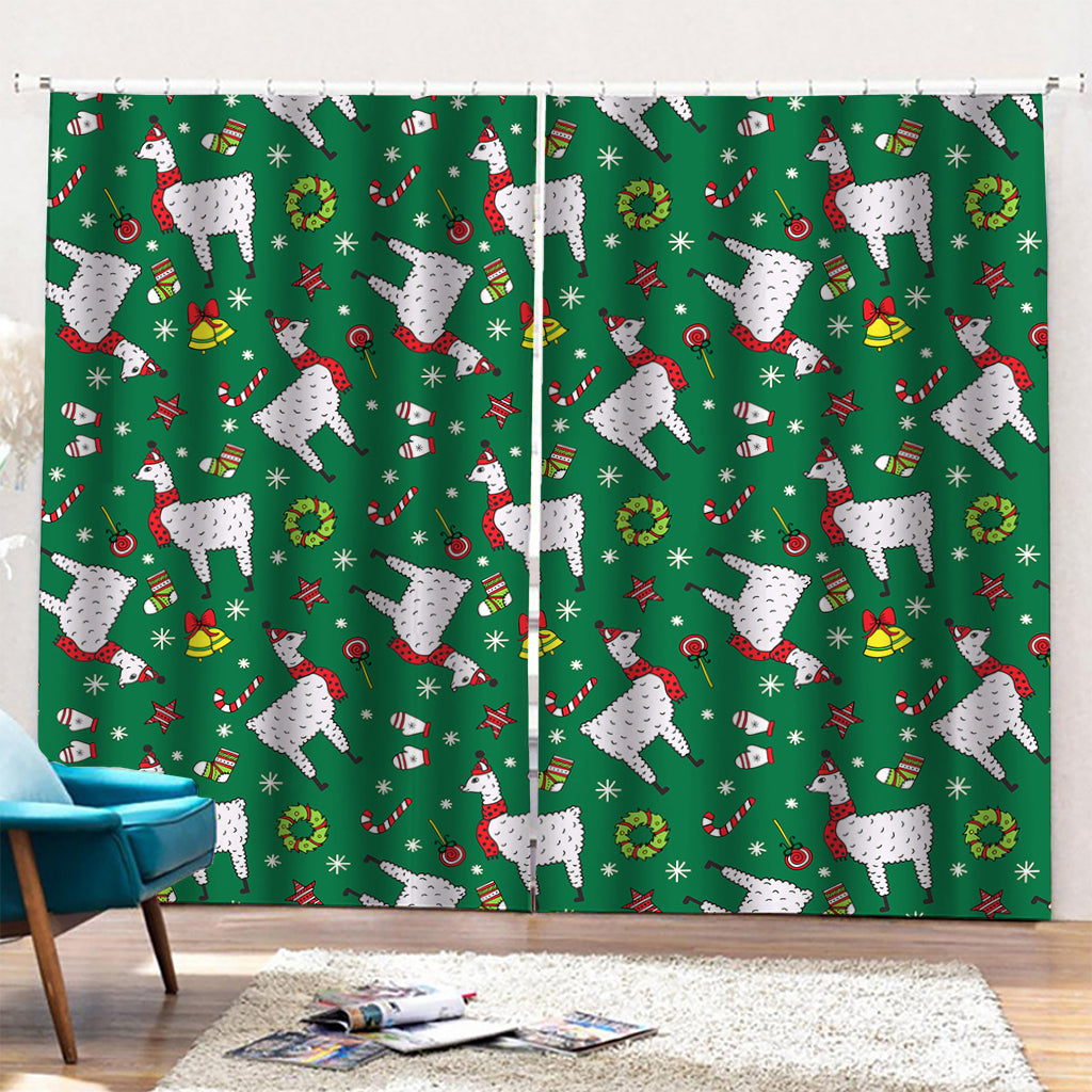 Christmas Llama Pattern Print Pencil Pleat Curtains