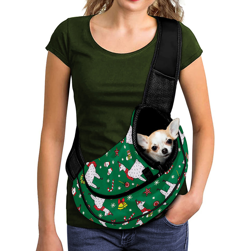 Christmas Llama Pattern Print Pet Sling Carrier