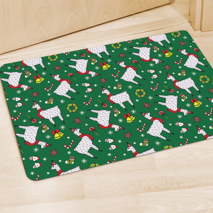 Christmas Llama Pattern Print Polyester Doormat