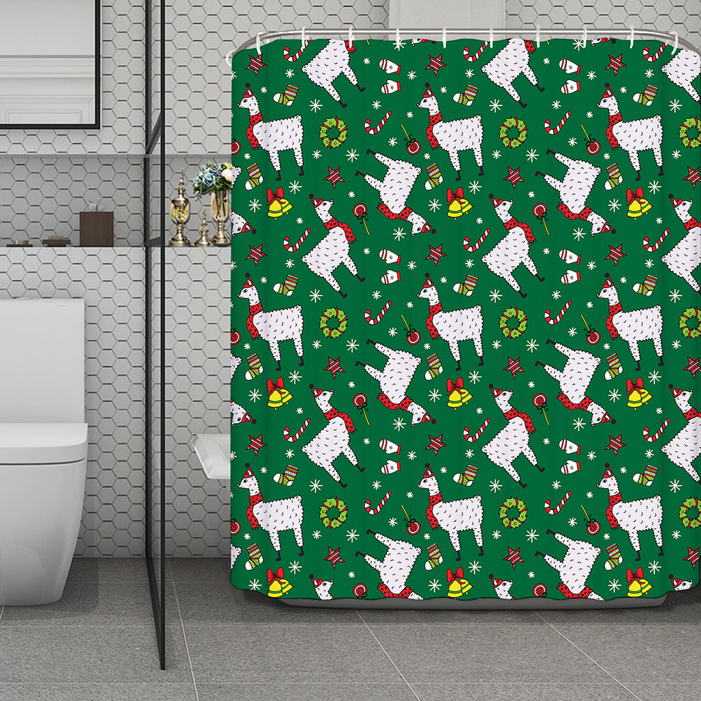 Christmas Llama Pattern Print Polyester Shower Curtain