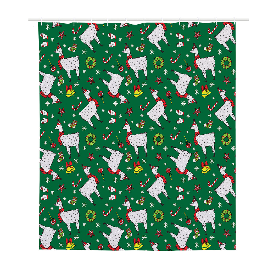 Christmas Llama Pattern Print Polyester Shower Curtain
