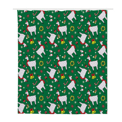 Christmas Llama Pattern Print Polyester Shower Curtain