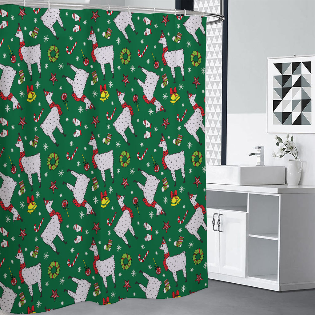 Christmas Llama Pattern Print Premium Shower Curtain