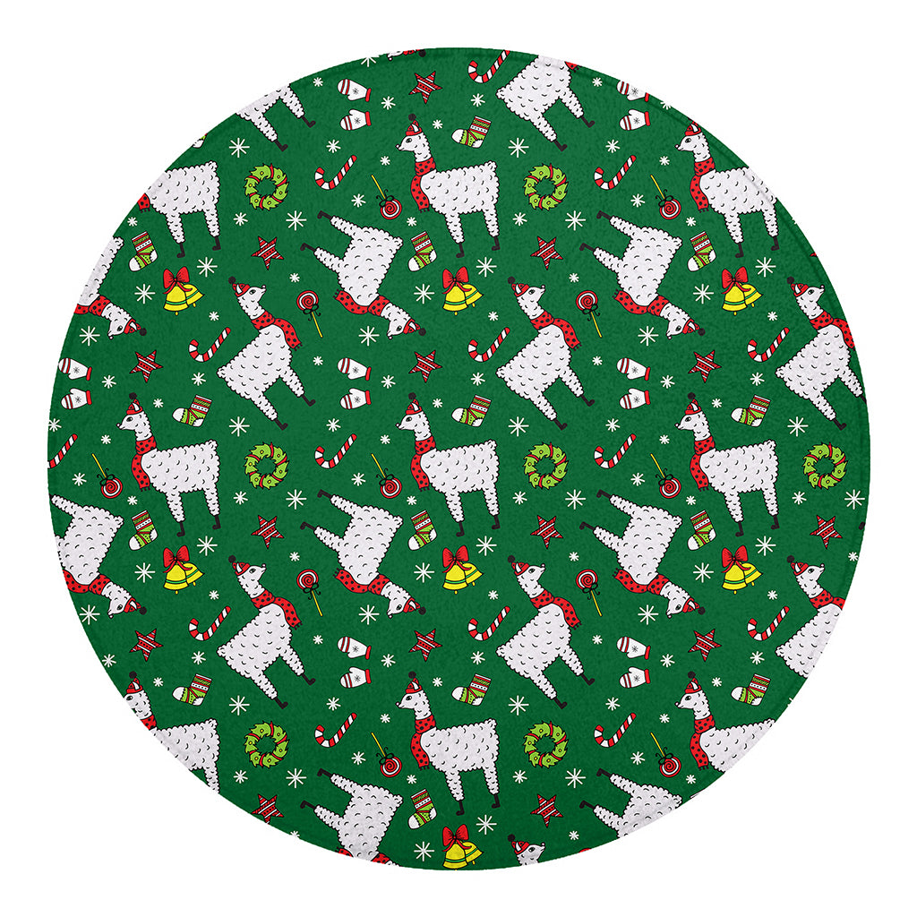 Christmas Llama Pattern Print Round Blanket