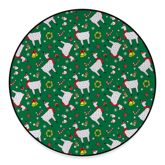 Christmas Llama Pattern Print Round Floor Mat