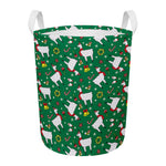 Christmas Llama Pattern Print Round Laundry Basket