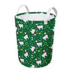 Christmas Llama Pattern Print Round Laundry Basket