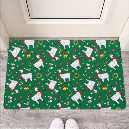 Christmas Llama Pattern Print Rubber Doormat