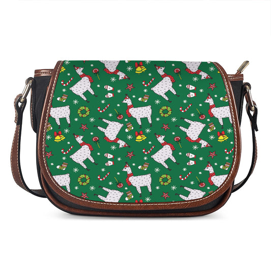 Christmas Llama Pattern Print Saddle Bag