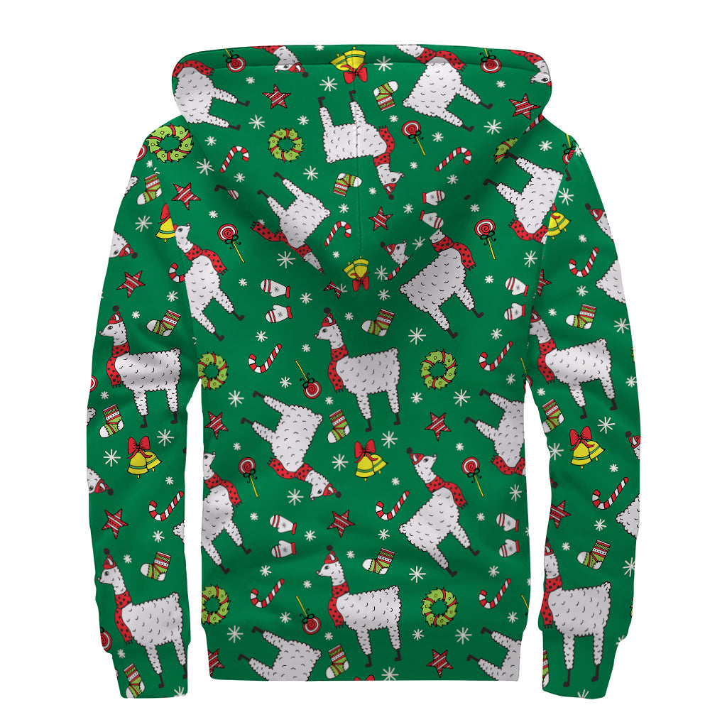 Christmas Llama Pattern Print Sherpa Lined Zip Up Hoodie