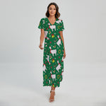 Christmas Llama Pattern Print Short Sleeve Maxi Dress