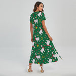 Christmas Llama Pattern Print Short Sleeve Maxi Dress