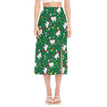 Christmas Llama Pattern Print Side Slit Midi Skirt